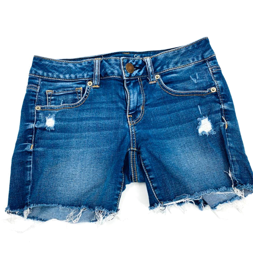 American Eagle Super Stretch Jean Shorts Distressed Details Raw Hem Size 4